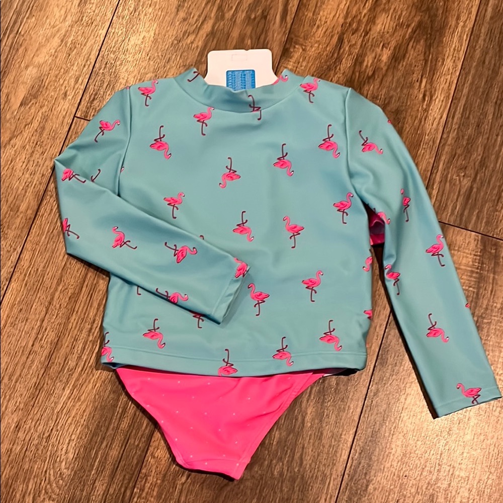 Carter's Blue and Pink Rashguard Swim Set with Flamingo Design